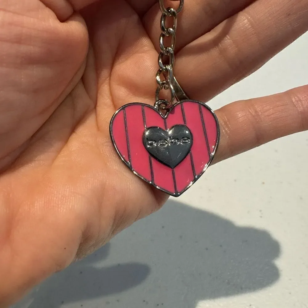 New Bebe Red & Silver Tone Heart Keychain‎